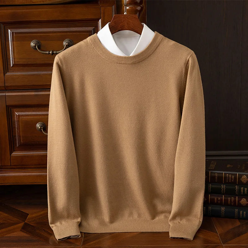 Carmel O-Neck Merino Wool Sweater